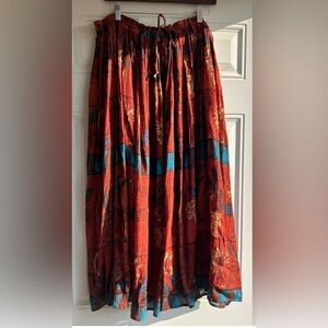 Bohemian VTG Rust & Blue Maxi Skirt Hippy Style